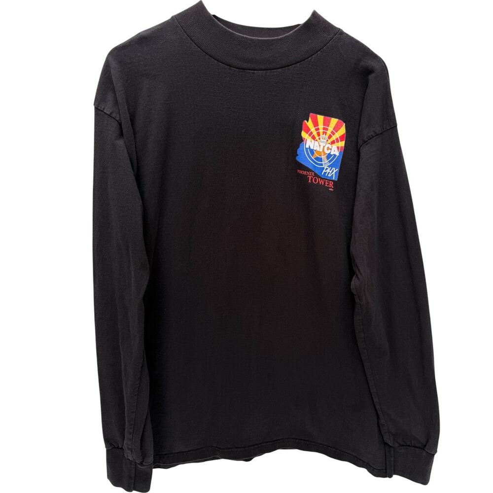 NATCA Phoenix Tower Skull Long Sleeve Shirt Mens Large Black Back Graphic